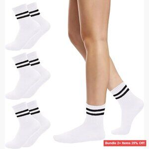 3 Pairs Cotton Athletic Socks Vintage Stripe Crew Running Casual